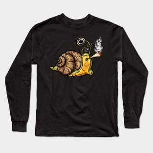 Toking Smoking Weed Snail Cartoon Illustration Long Sleeve T-Shirt